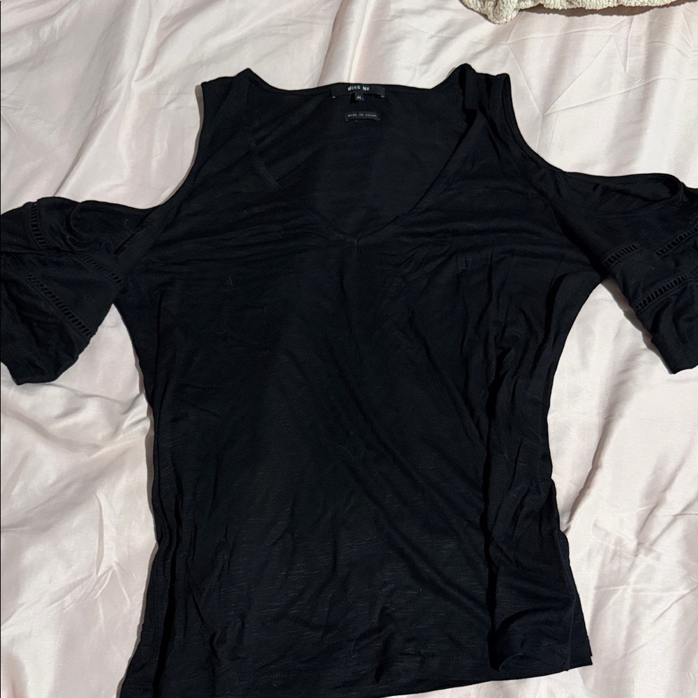 Miss Me Open Shoulder Black Women's Top